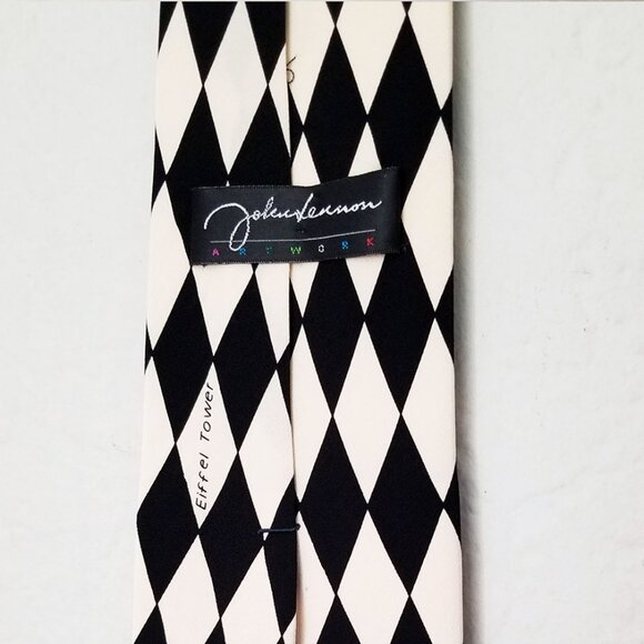 John Lennon Artwork Original 100% Silk John & Yoko Eiffel Tower Checker Neck Tie - Picture 5 of 13